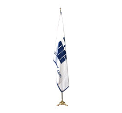 پرچم تشریفات
با قابلیت چاپ آرم به صورت فلوک (مخمل برجسته) بر روی پارچه ساتن سفید (یا پارچه رنگی)همراه با ریشه + پایه فلزی آبکاری شده
