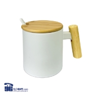 تصویر  ماگ سرامیکی درب چوبی قاشق دار 