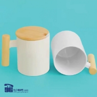 تصویر  ماگ سرامیکی درب چوبی قاشق دار 