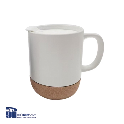 تصویر  ماگ سرامیکی درب دار پایین چوب پنبه ای 