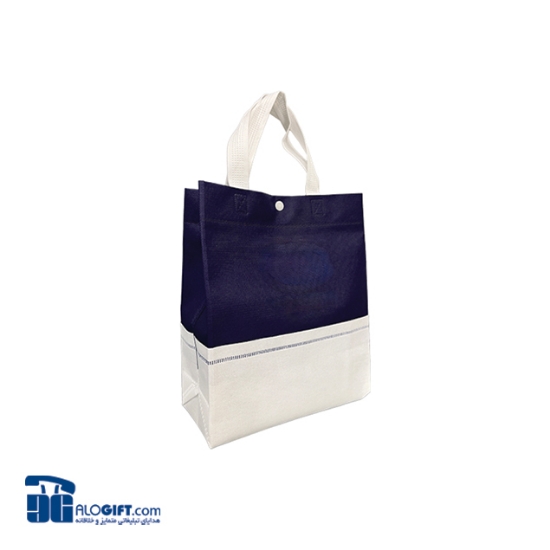 تصویر  ساک دستی تبلیغاتی پارچه ای عمودی ۱۰×۳۰×۲۵ سانتی متر باکس بگ دو تکه دکمه دار