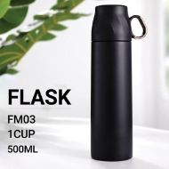 تصویر  فلاکس استیل 500میلی لیتر +لیوان دسته دار رزگلد 